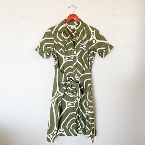 DVF Green Short Sleeve Tie Waist Dress